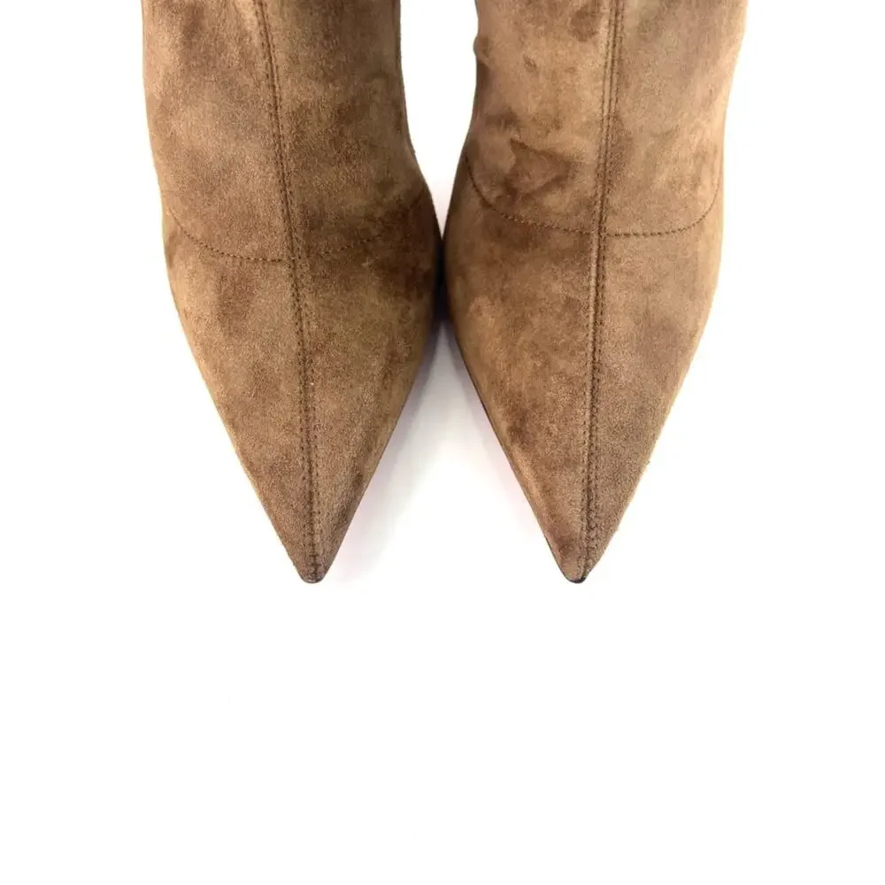 Christian Louboutin Condora Botta Alta 100 Rhea Brown Pointed Toe Boots 36.5